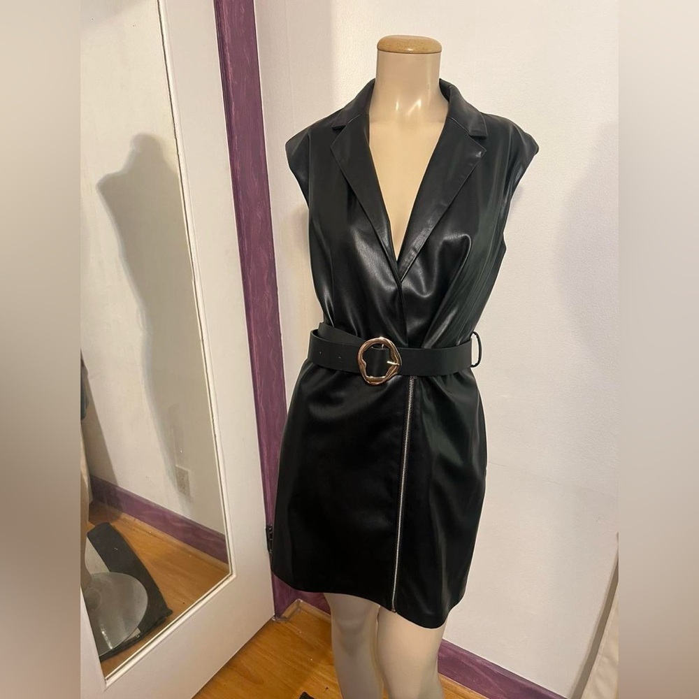 Zara Black Faux Leather Dress with Belt/ Never Worn